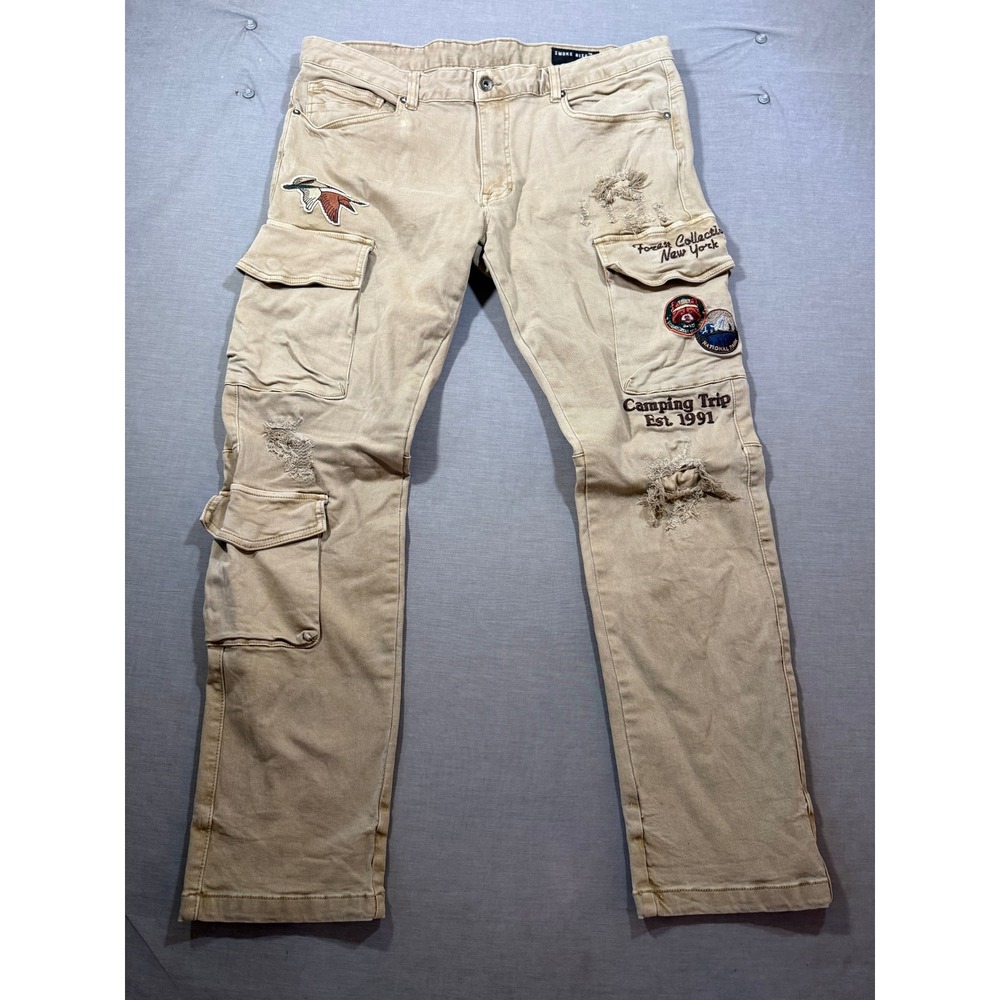 Smoke Rise Forest Collection New York Jeans Mens 38x32 Beige Denim Pocketed Zip.